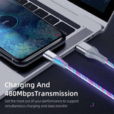 Flow Luminous Cable 3A Fast Charging Data Cord for Type C Micro iPhone