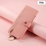 Leather Strap Zipper Wallet Flip Case for iPhone