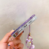 Butterfly Purple Quicksand Case With Lanyard for iPhone