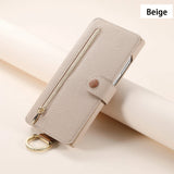 Leather Strap Zipper Wallet Flip Case for iPhone