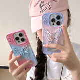 Colorful Gradient 3D Hollow Butterfly Bracket Case For iPhone