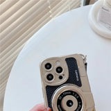 3D Retro Camera Graphic Phone Case PU Leather Strap For iPhone