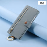 Leather Strap Zipper Wallet Flip Case for iPhone