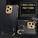 Crocodile Leather Magnetic Ring Holder Case For iPhone