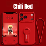 Silicone Full-Coverage Phone Case with Kickstand Lanyard for iPhone