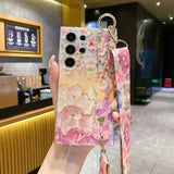 Rhinestone Oil Painting Flower Phone Case with Wristband for Samsung