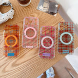 Sweet Color Block Plaid Rotatable Kickstand Case for iPhone
