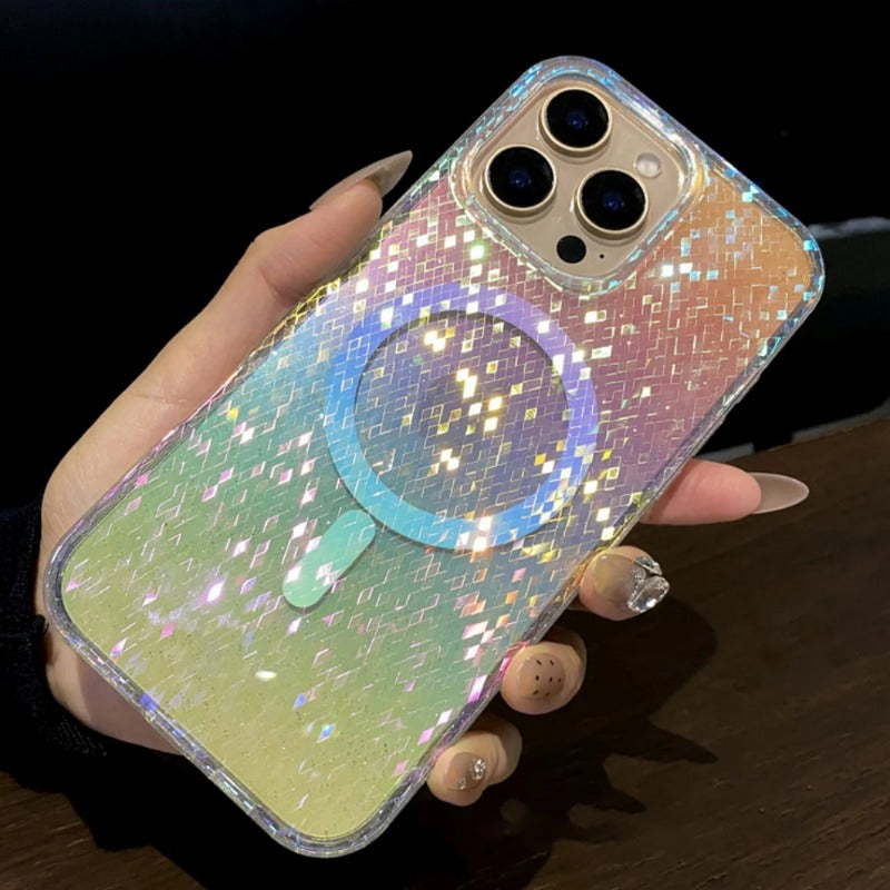 Luxury Diamond Sequin Transparent Magnetic Case For iPhone