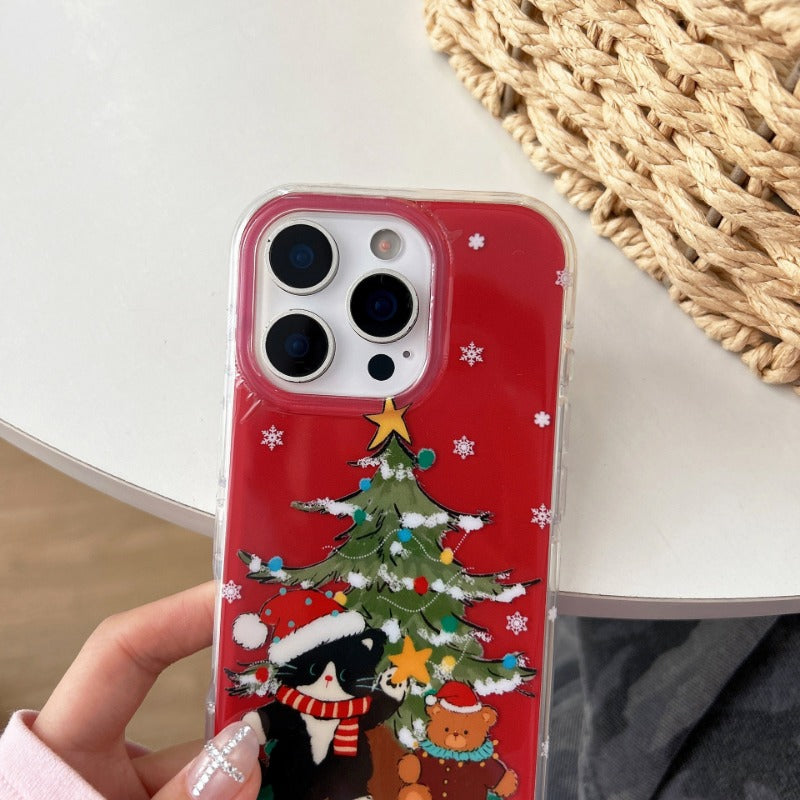 Christmas Tree and Black Cat Lanyard Phone Case for IPhone