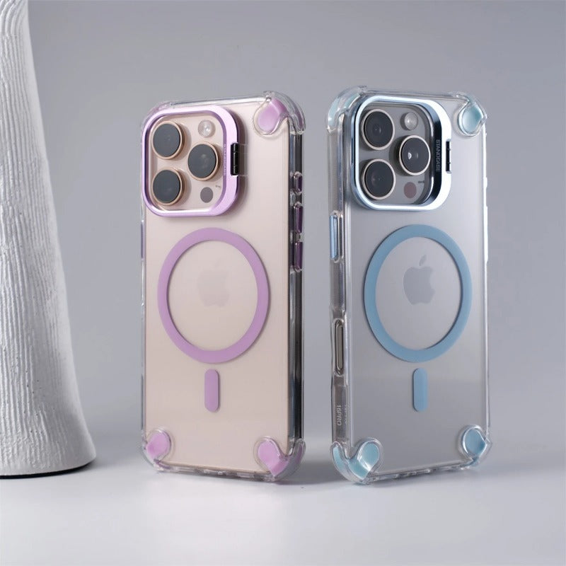 Transparent Acrylic Airbag Camera Stand Magnetic Case for iPhone