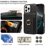 Wallet Card Slot Ring Holder Leather Case for iPhone