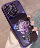 Luxury Purple Red Rose Transparent Phone Case For iPhone