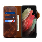 Vintage Wax Genuine Leather Wallet Case for Samsung