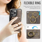 Magnetic Charging Wallet Case with Ring Kickstand for iPhone