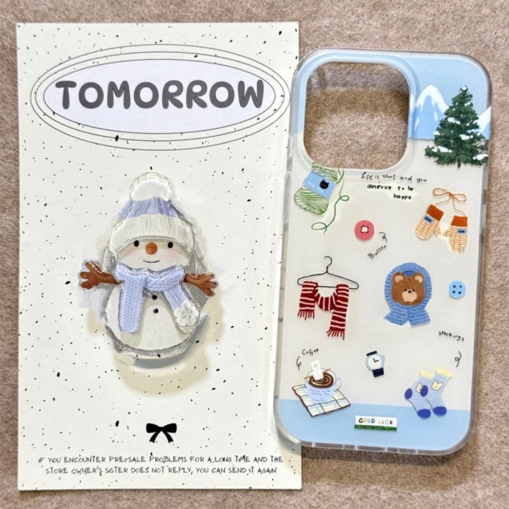 Cute Winter Healing Illustration Snowman Case For iPhone