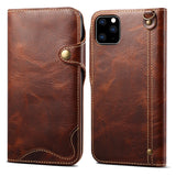 Premium Oil Wax Cowhide Button Design Case for iPhone