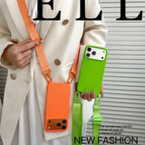 Crossbody Strap Matte Silicone Shockproof Soft Case For iPhone