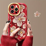 Oil Painting Flower Liquid Silicone Case For iPhone