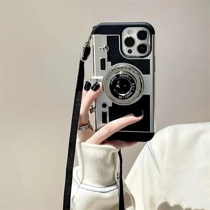 3D Vintage Camera Design Case with Lanyard for iPhone