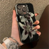 Painting Lily Flower Hard Black Phone Case for iPhone