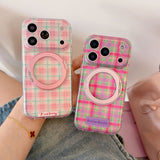 Sweet Color Block Plaid Rotatable Kickstand Case for iPhone