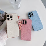 Luxury 3D cute camellia flowersl leather Case for iPhone