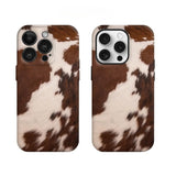 Brown & White Cowhide Double-layer Back Phone Case for IPhone