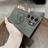 Luxury Sheepskin Maple Leaf Magnetic Phone Case for Samsung