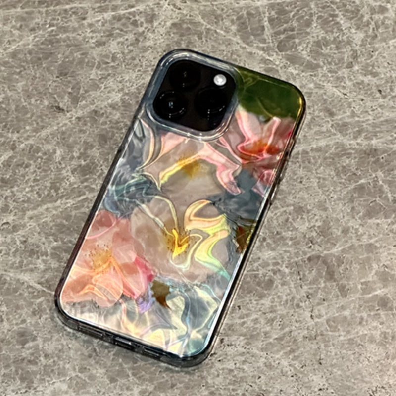 Fashion Illusory Color Water Ripple Pink and White Flowers Case For iPhone