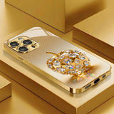 Apple Pattern Gold Plated Glass Phone Case for iPhone