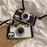 3D Retro Camera Lanyard Shockproof Case For iPhone