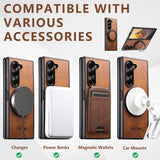 Waxed Leather Magnetic Charging Holder Case for Samsung Z Fold