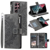 Luxury Embossed Card Slots Zipper Wallet Leather Case for Samsung