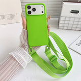 Crossbody Strap Matte Silicone Shockproof Soft Case For iPhone