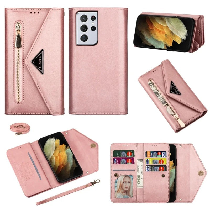 Wallet Multi-card Zipper Flip Leather Case For Samsung