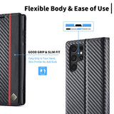Business Carbon Fiber Leather Wallet Card Phone Case for Samsung
