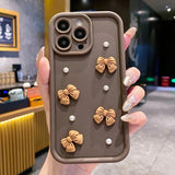 3D Bowknot Pearl Silicone Shockproof Soft Phone Case for iPhone