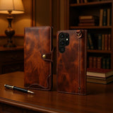 Vintage Wax Genuine Leather Wallet Case for Samsung