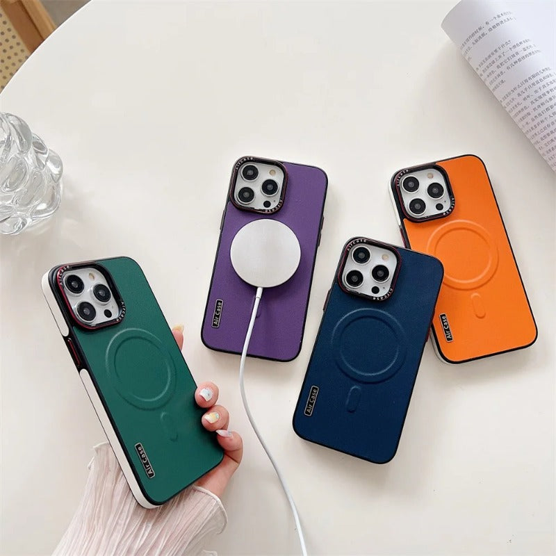 Luxury Leather Magnetic Charging Case For iPhone