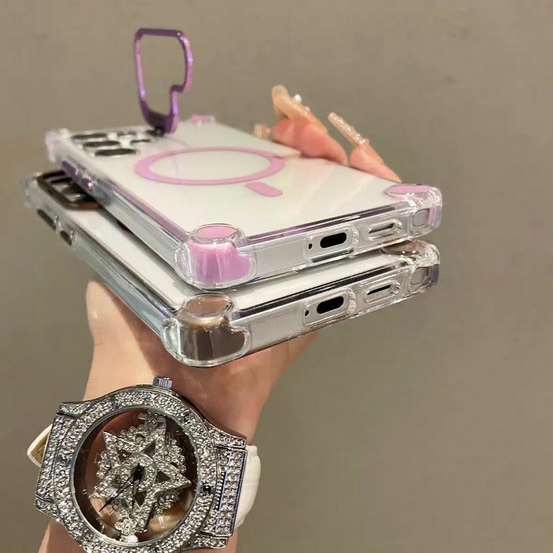 Transparent Acrylic Airbag Camera Stand Magnetic Case for Samsung