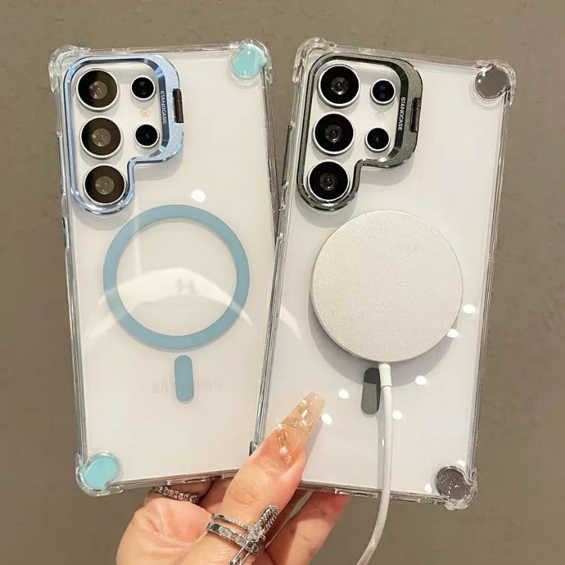 Transparent Acrylic Airbag Camera Stand Magnetic Case for Samsung