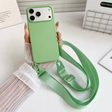 Crossbody Strap Matte Silicone Shockproof Soft Case For iPhone