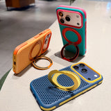 Contrast Color Breathable Magnetic Rotating Kickstand Case for iPhone