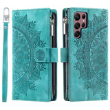 Luxury Embossed Card Slots Zipper Wallet Leather Case for Samsung