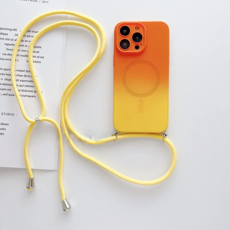 Gradient Color Crossbody Lanyard Camera Protector Magnetic Case For iPhone