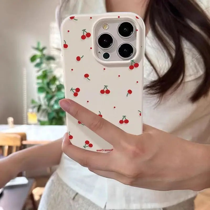 Cute Cartoon Cherry Lichee Pattern Silicone Cover for iPhone