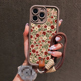 Cute Flower Lanyard Strap Rope Silicone Soft Phone Case for iPhone