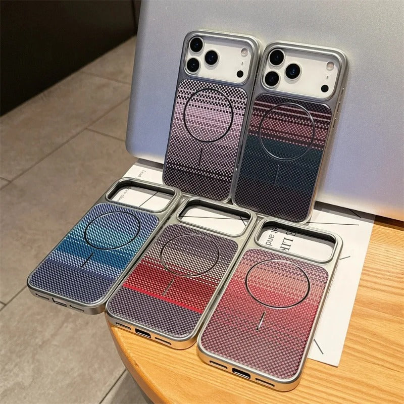 Plating Carbon Fiber Armor Magnetic Phone Case for IPhone