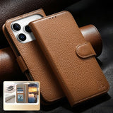 Genuine Leather Flip Card Slot RFID Blocking Wallet Case for iPhone
