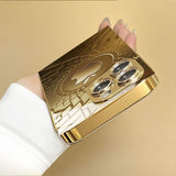 Grid Apple Pattern Electroplated Tempered Glass Phone Case for iPhone